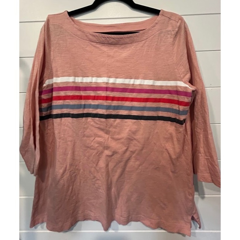Loft Shirt Women's Large Striped Peach 3/4 Sleeve